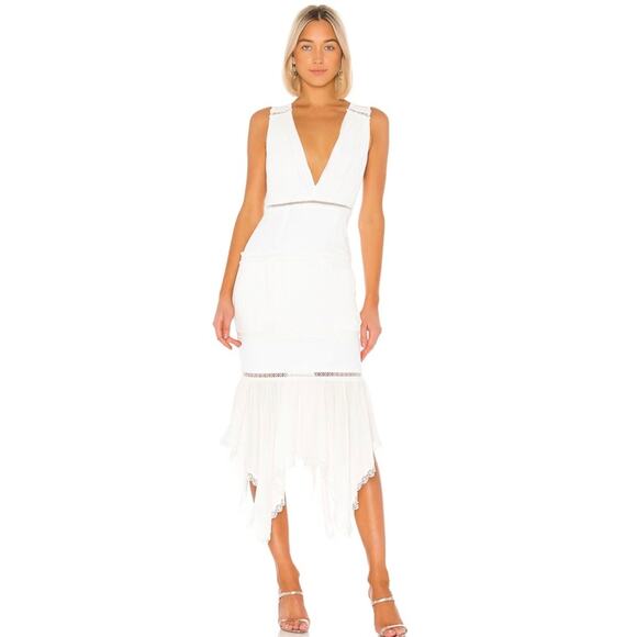 NBD Dresses & Skirts - REVOLVE X by NBD Tarron Midi Dress in White Lace & Pleated Bridal Shower S
